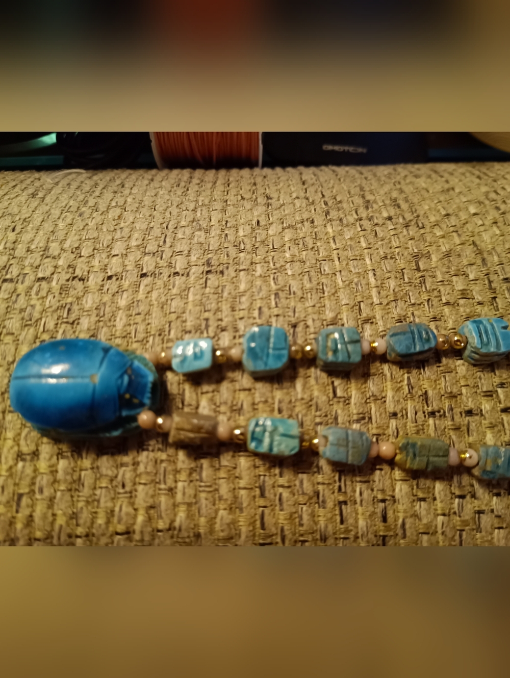 Blue Scarab Beaded Statement Bracelet And Necklace - Women Jewelry